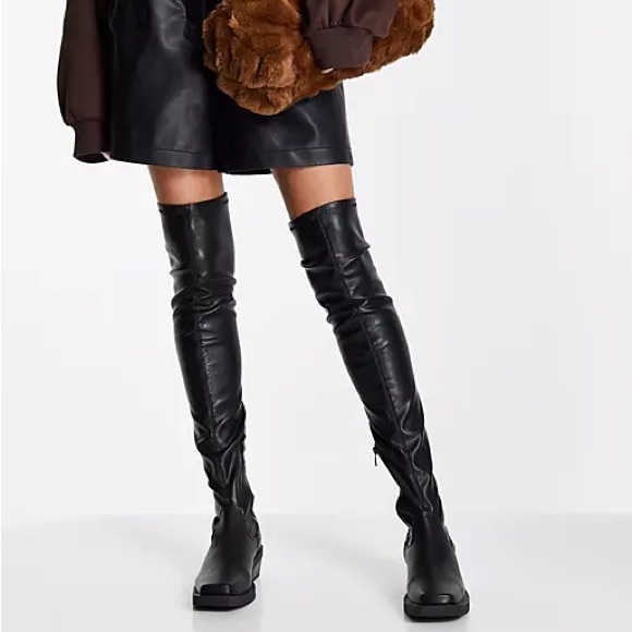 NEW⭐️ASOS Tall faux vegan leather Over the knee Square toe boots - Picture 2 of 8